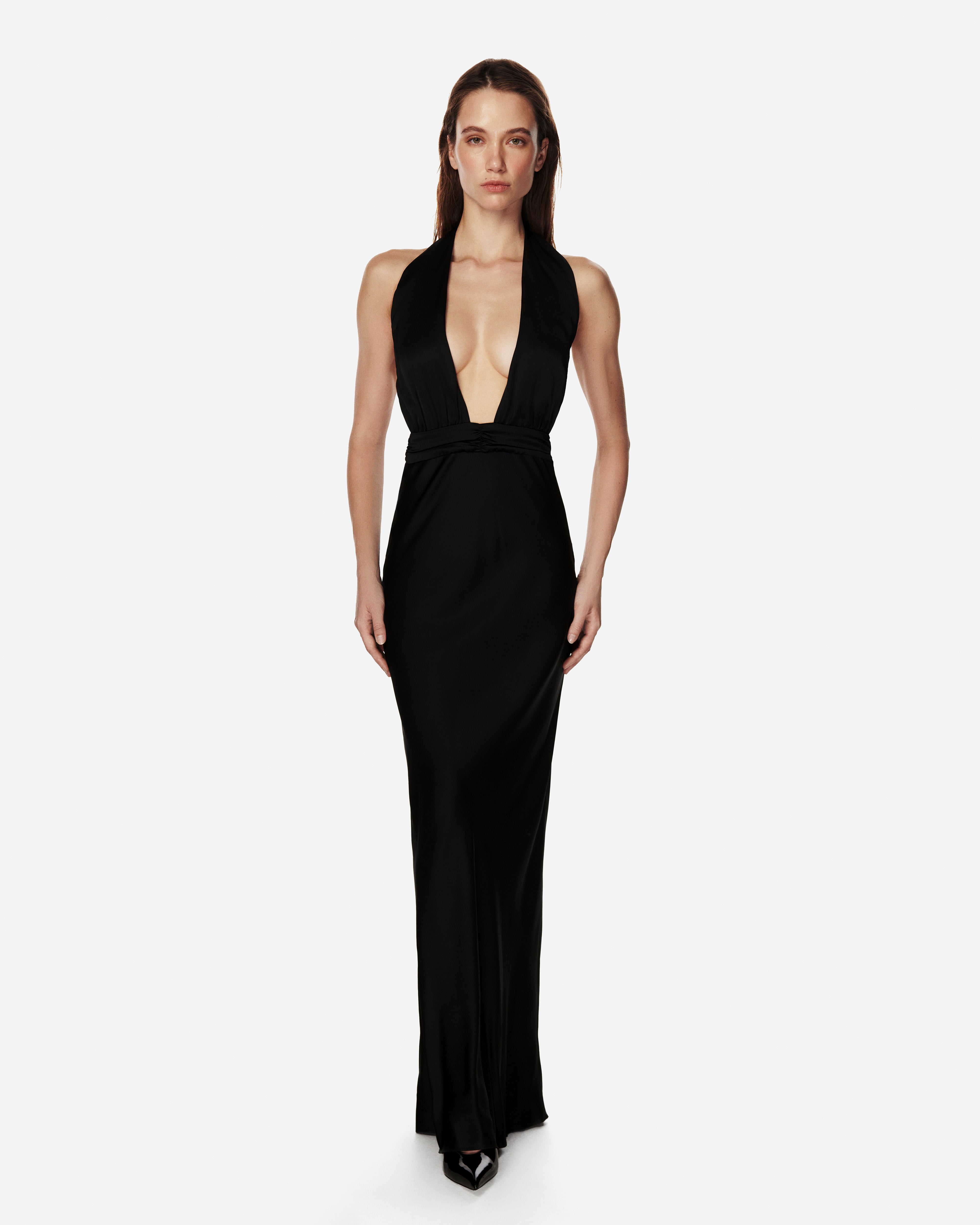 Soire dress in Black satin viscose PeachPeach Soire dress in Black satin viscose PeachPeach