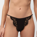 Drama Silk and Lace Tanga in Black